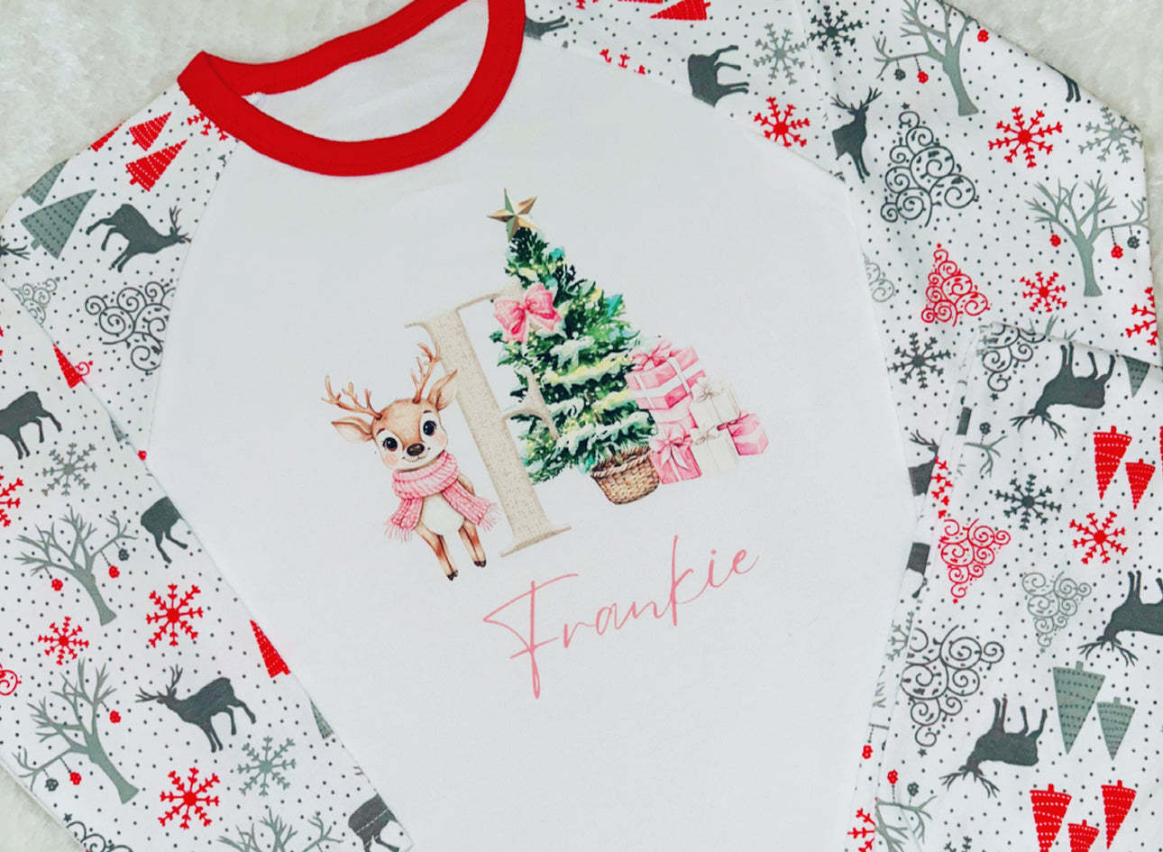 PINK REINDEER INITIAL PYJAMAS