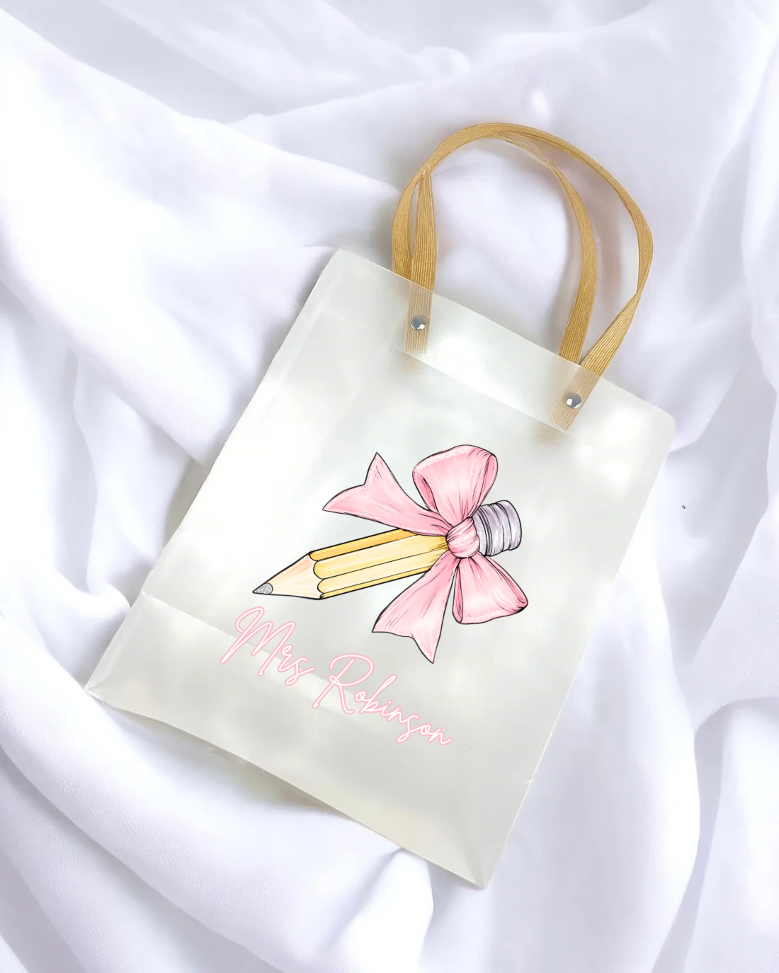 TEACHER PENCIL BOW FROSTED BAG