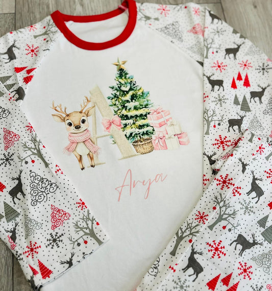 PINK REINDEER INITIAL PYJAMAS