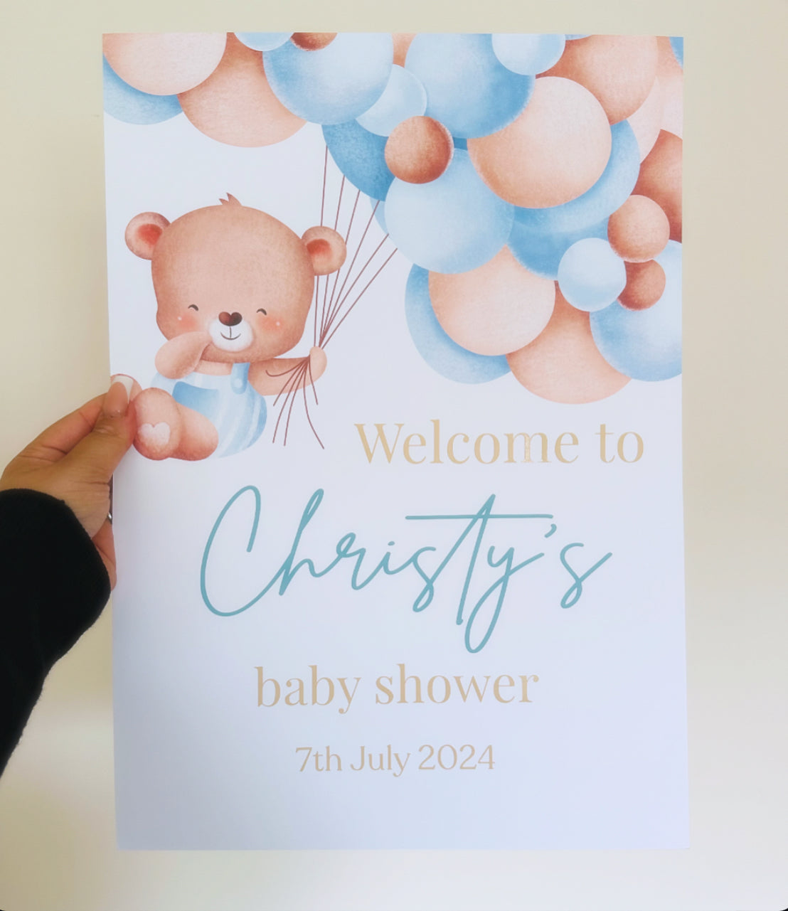 Balloon bear baby shower A3 sign